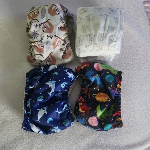 Other - Reusable Doggy Belly Band Wrap Diaper Set - Navy Space, Blue Shark  Sloth Prints